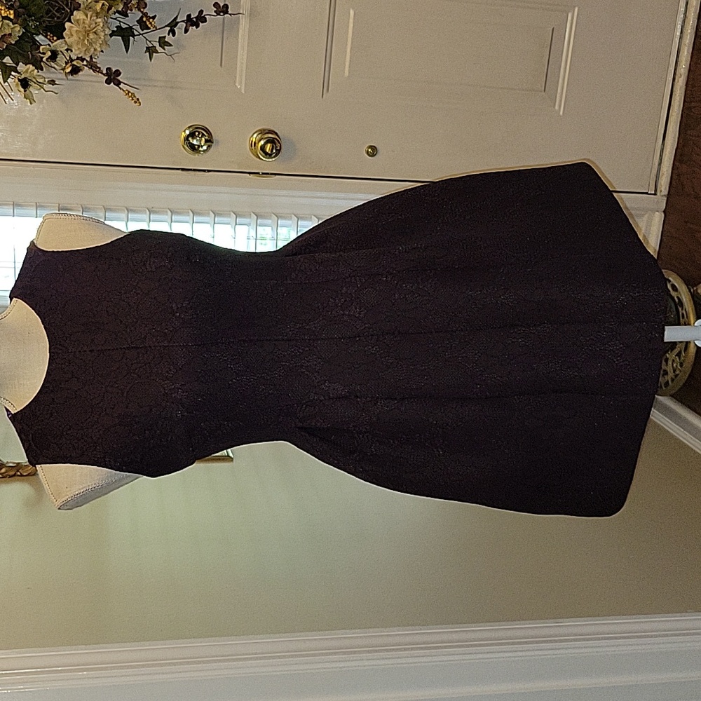 Calvin Klein dark purple lace dress sleeveless fitted pleats skirt thick 4P EUC… - Picture 7 of 12